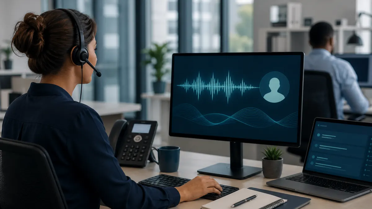 Recruiter reviewing structured call notes from an AI voice screening workflow at a staffing desk