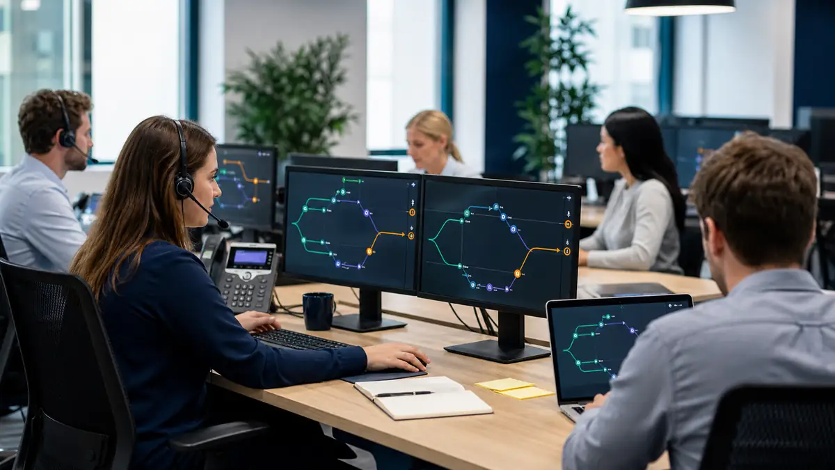Staffing operations team managing multilingual AI voice routing across recruiter desks