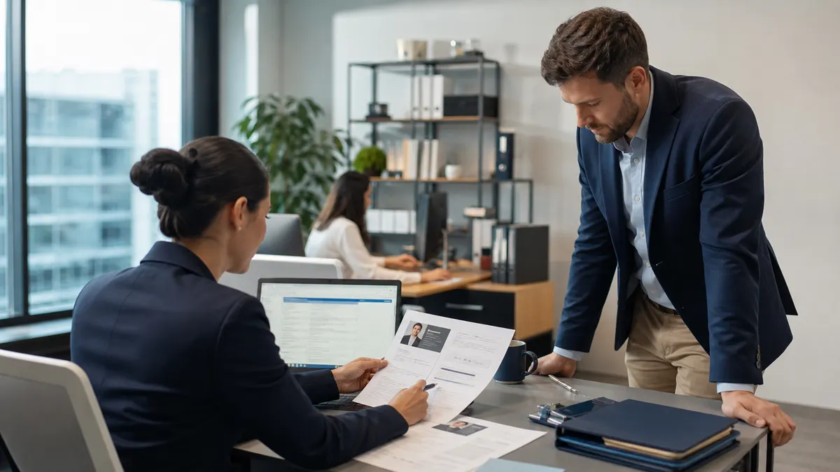 Recruitment consultant preparing a structured candidate submission workflow for a client review