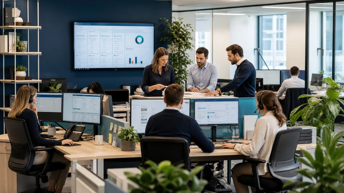 Staffing operations team reviewing one centralized vacancy intake queue across multiple branches