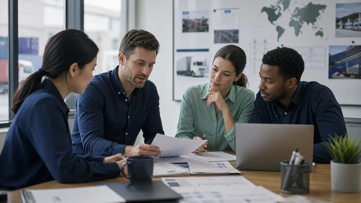 Staffing team reviewing a structured job order intake workflow in a modern office