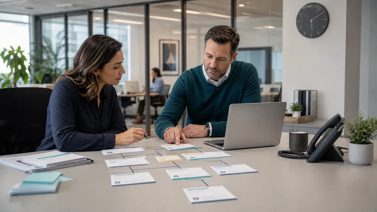 Staffing operations manager reviewing structured reminder rules and follow-up timing in a recruitment CRM