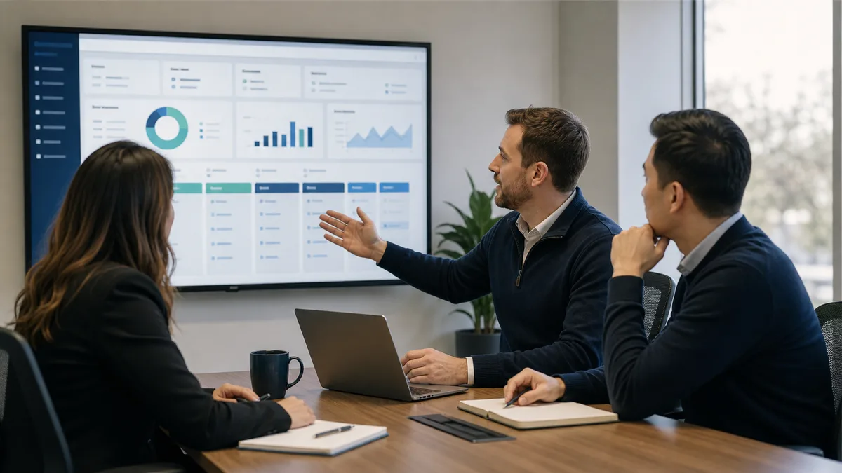 Recruitment manager reviewing a clear staffing pipeline visibility dashboard with recruiters