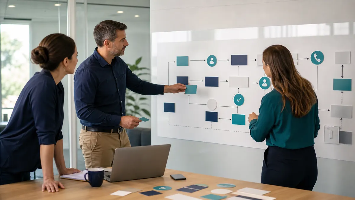 Staffing operations team mapping an automation roadmap for candidate intake and recruiter workflow